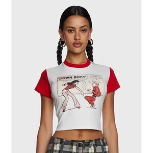 Dolls Kill x Archie Comics Women's Size XS Down Boy Crop Top Shirt White Red